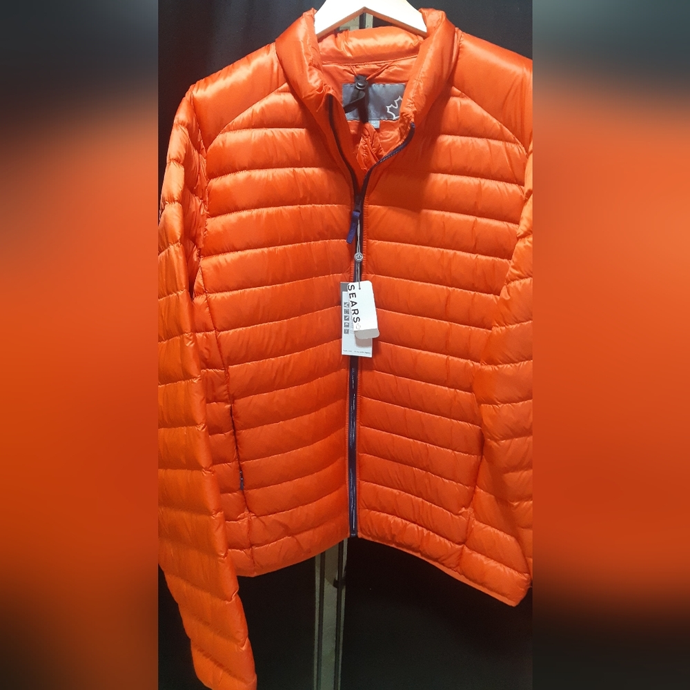 🔥Men's Sears Brand New With Tags Orange Puffer Jacket Size Large.🔥